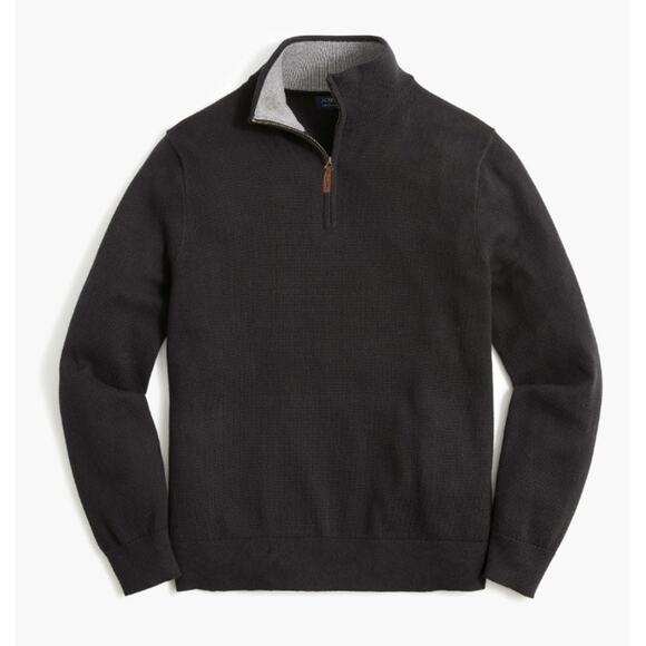 J.Crew Cotton Half-Zip Sweater Mens M Black Pullover Ribbed Trim Zipper BF091 LS - Picture 2 of 8
